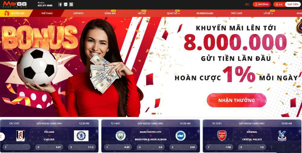 Cá cược thể thao K-Sports tại nhà cái May88 – Hoàn trả cao nhất lên đến 1.88%